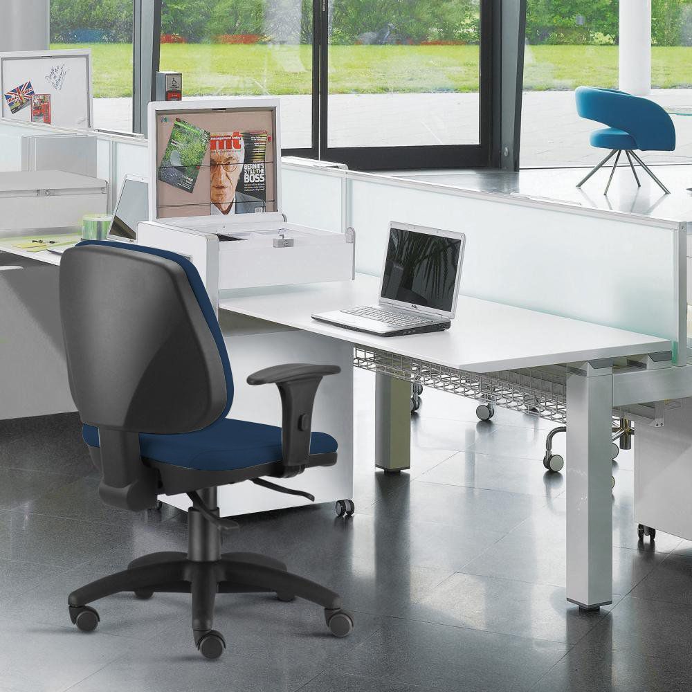 Kit 02 Cadeiras Giratória Job L02 Executiva Ergonômica Escritório Crepe Azul Marinho - Lyam Decor
