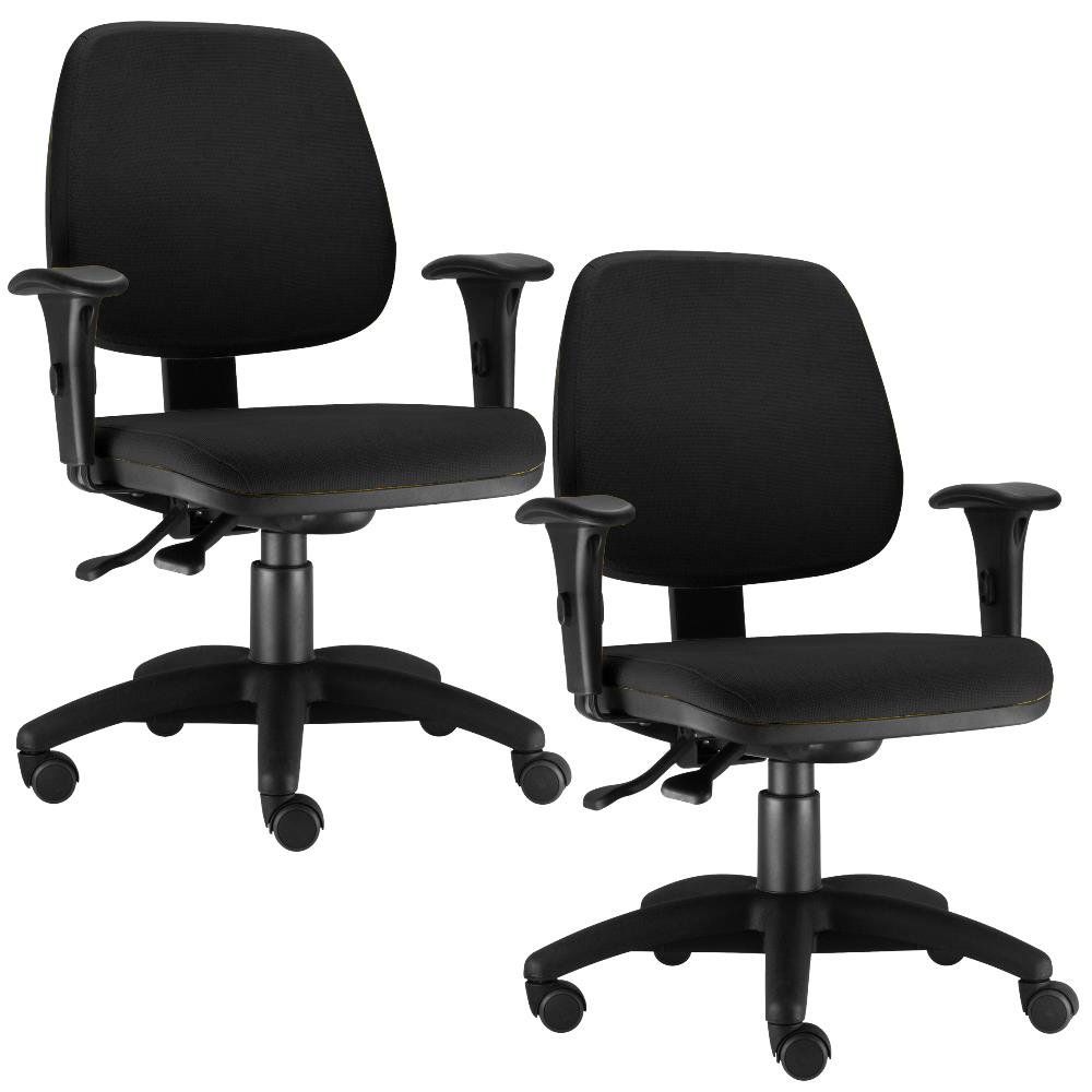 Kit 02 Cadeiras Giratória Job L02 Executiva Ergonomica Crepe Preto - Lyam Decor