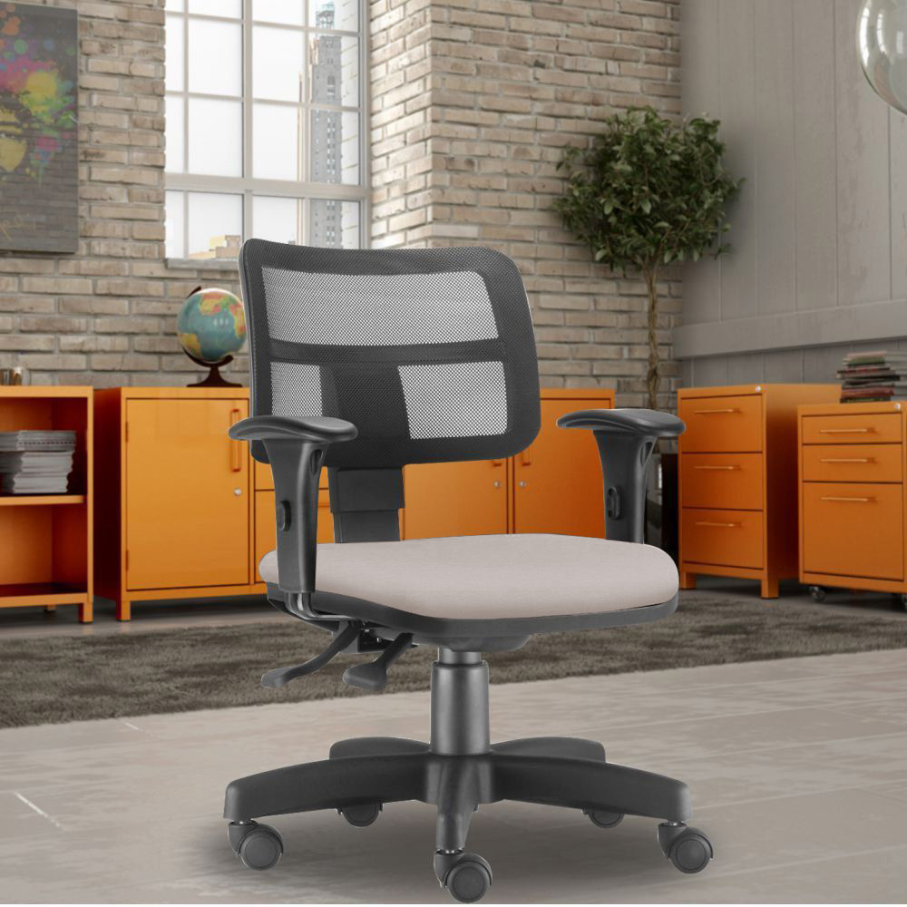 Kit 02 Cadeiras Giratória Zip L02 Executiva Ergonômica Escritório Linho Bege - Lyam Decor