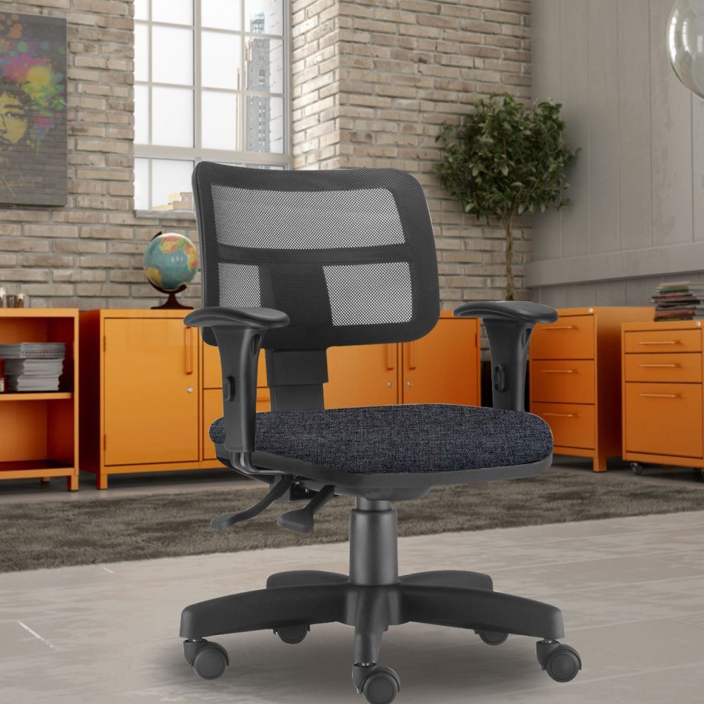 Kit 02 Cadeiras Giratória Zip L02 Executiva Ergonômica Escritório Linho Chumbo - Lyam Decor