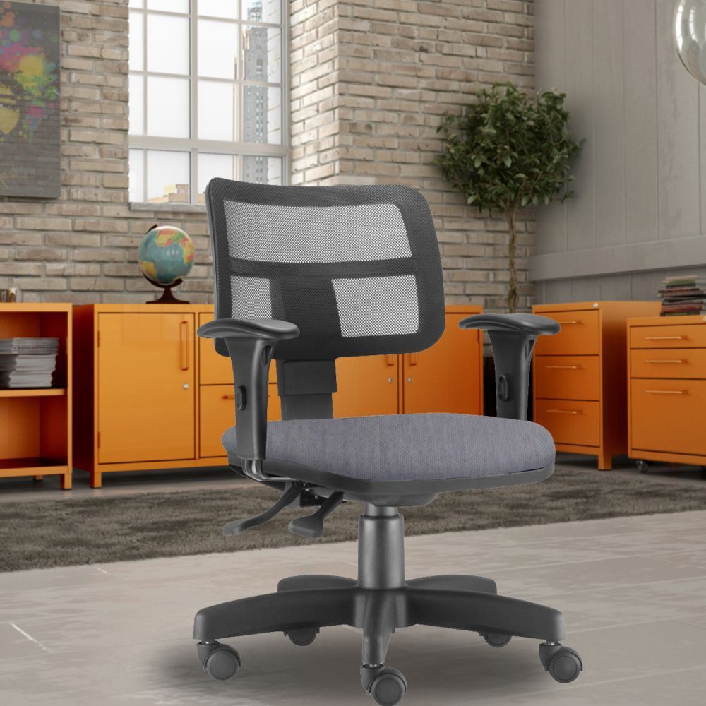 Kit 02 Cadeiras Giratória Zip L02 Executiva Ergonômica Escritório Linho Cinza - Lyam Decor