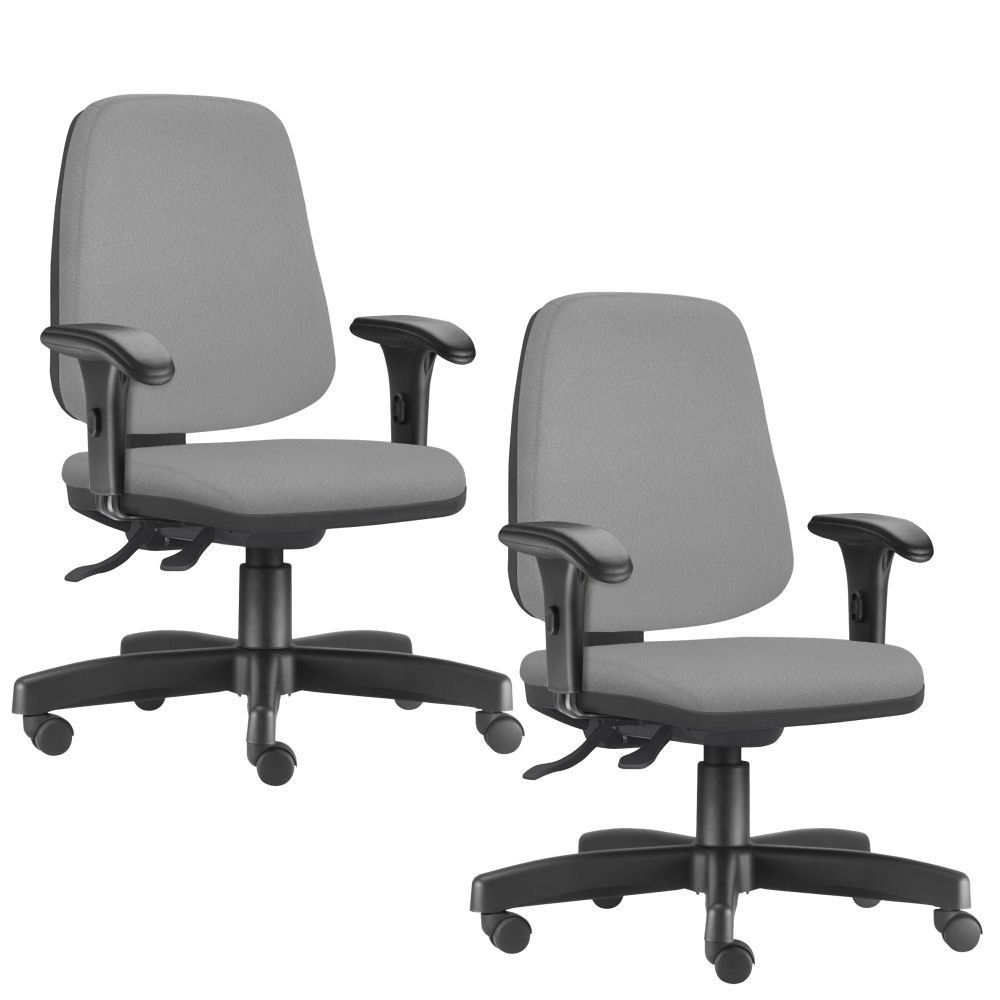 Kit 02 Cadeiras Giratórias Job L02 Diretor Executiva Couro Sintético Cinza - Lyam Decor