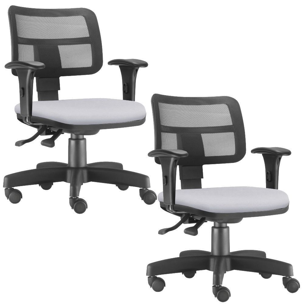 Kit 02 Cadeiras Giratórias Zip L02 Executiva Ergonômica Escritório Couro Sintético Branco - Lyam Decor