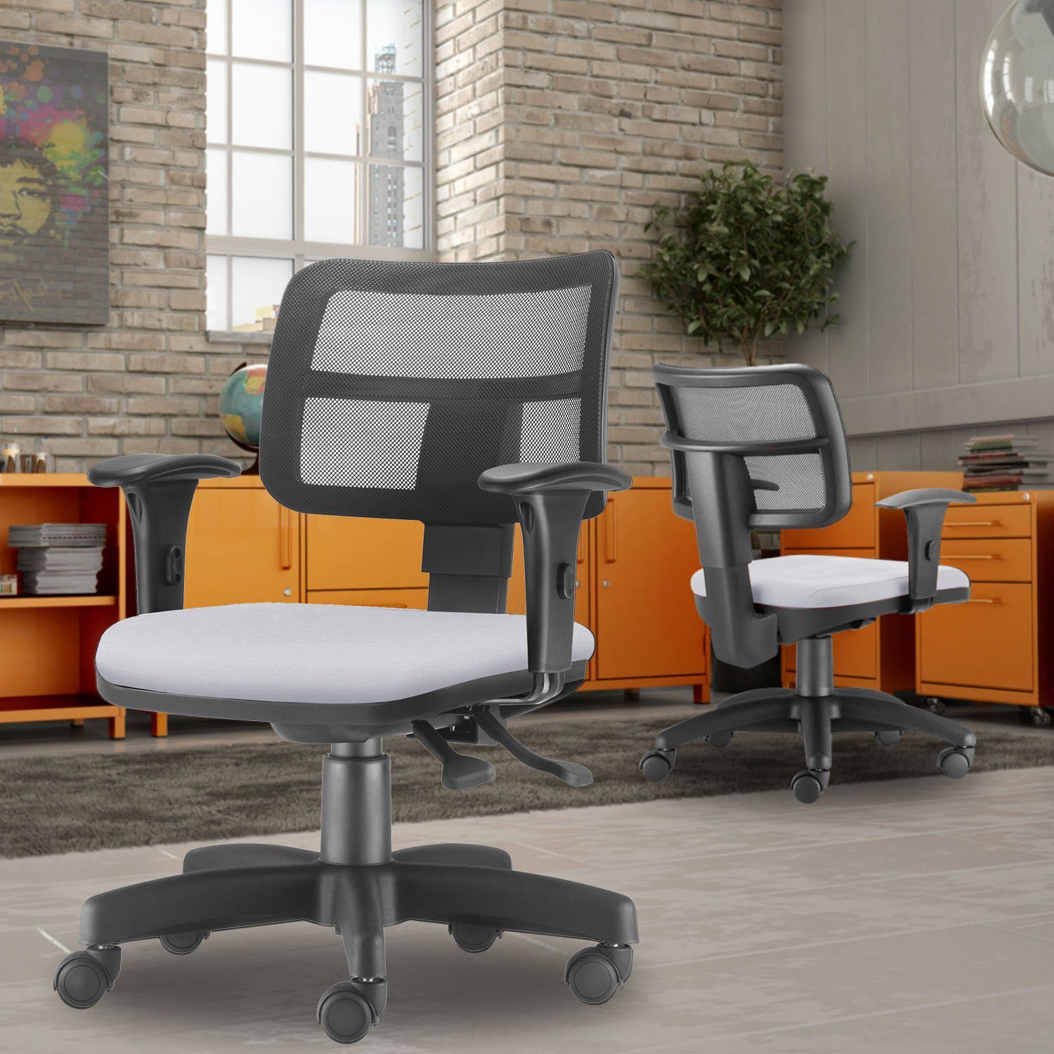 Kit 02 Cadeiras Giratórias Zip L02 Executiva Ergonômica Escritório Couro Sintético Branco - Lyam Decor