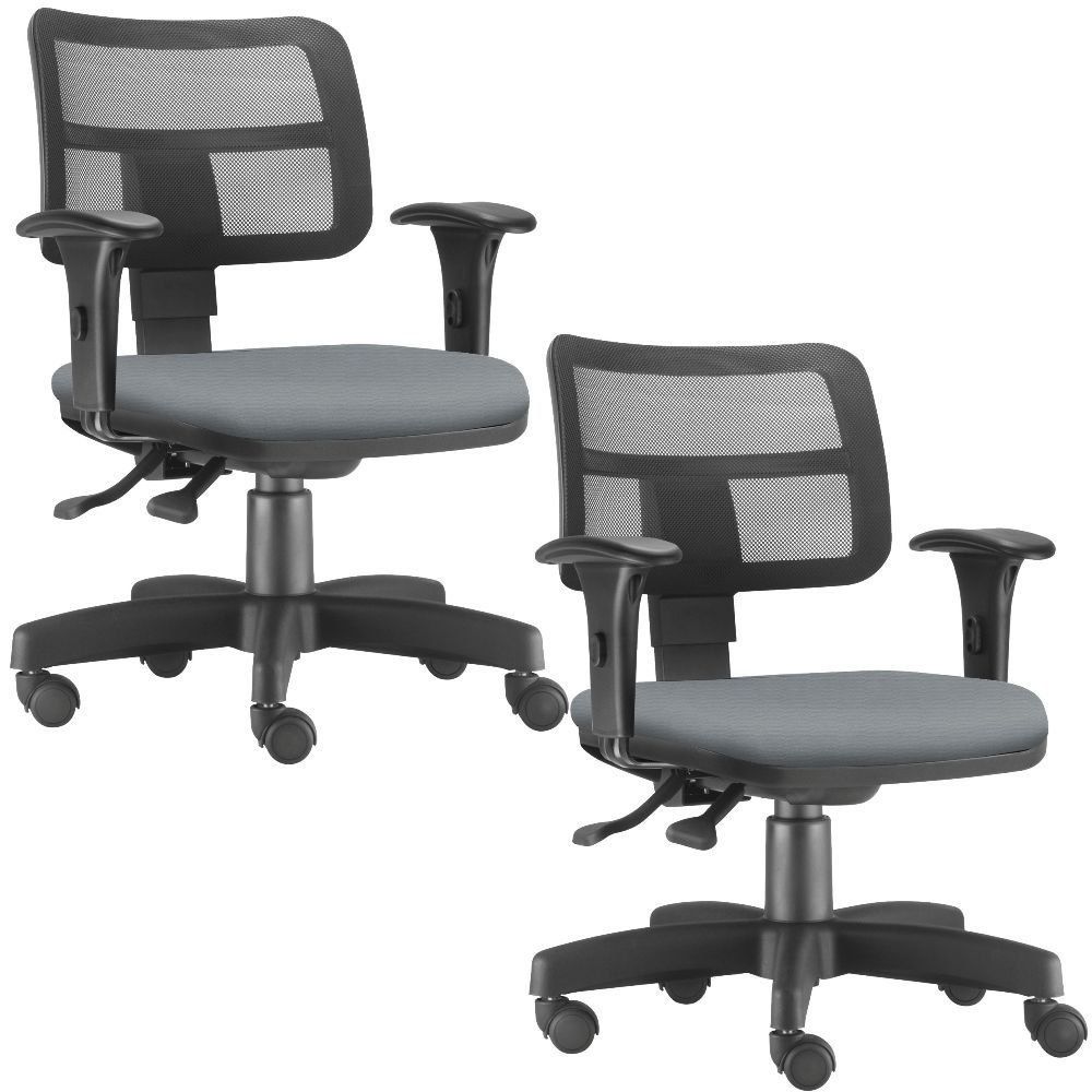Kit 02 Cadeiras Giratórias Zip L02 Executiva Ergonômica Escritório Crepe Cinza - Lyam Decor