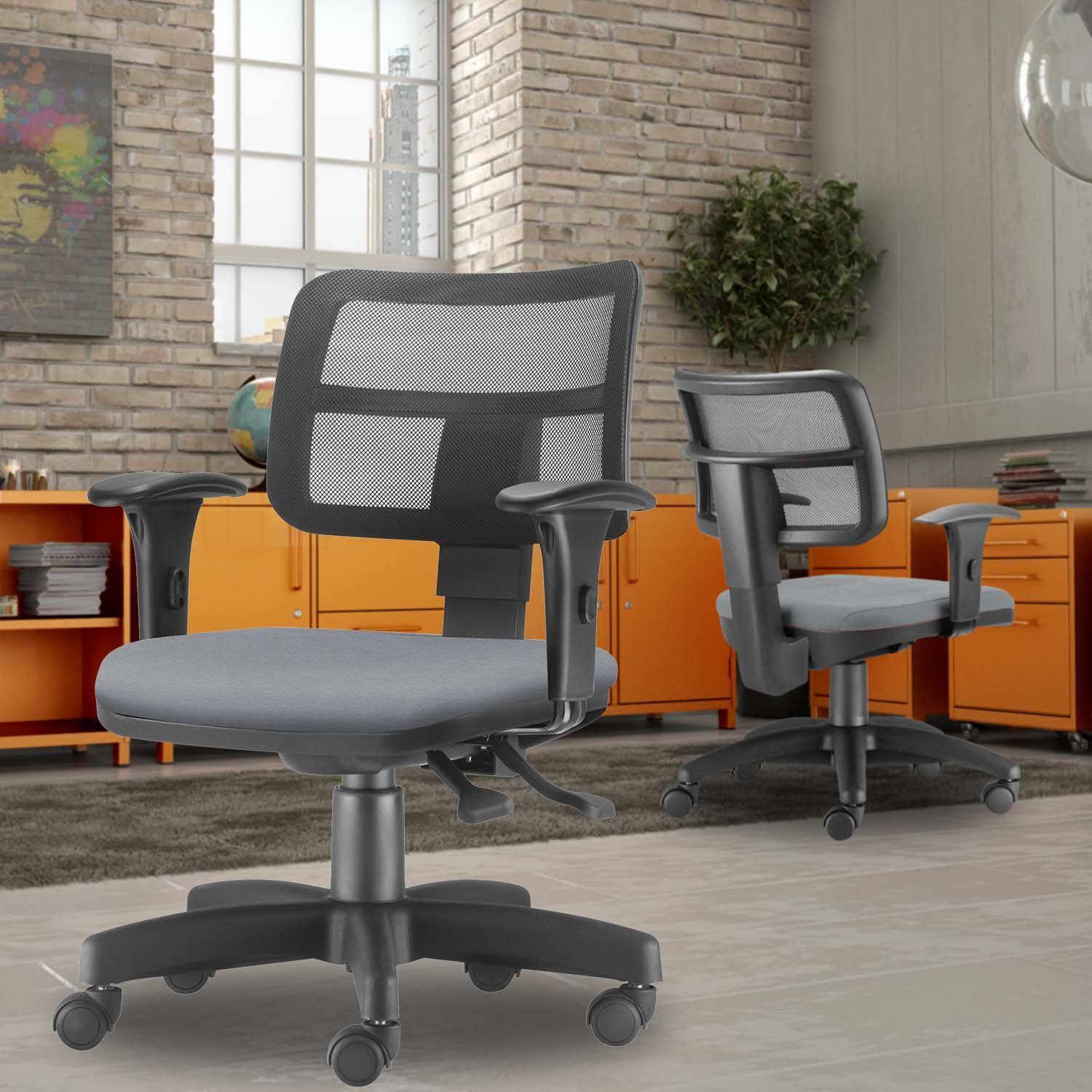 Kit 02 Cadeiras Giratórias Zip L02 Executiva Ergonômica Escritório Crepe Cinza - Lyam Decor