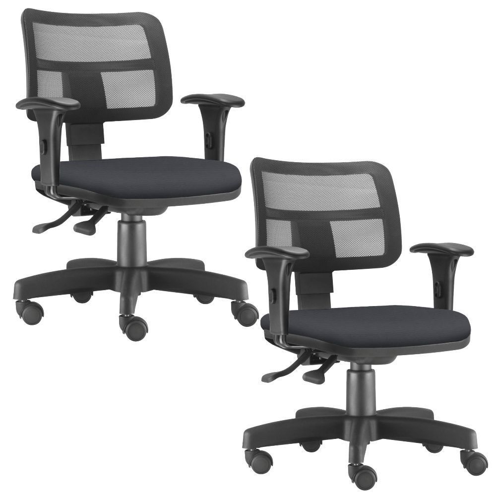 Kit 02 Cadeiras Giratórias Zip L02 Executiva Ergonômica Escritório Crepe Preto - Lyam Decor