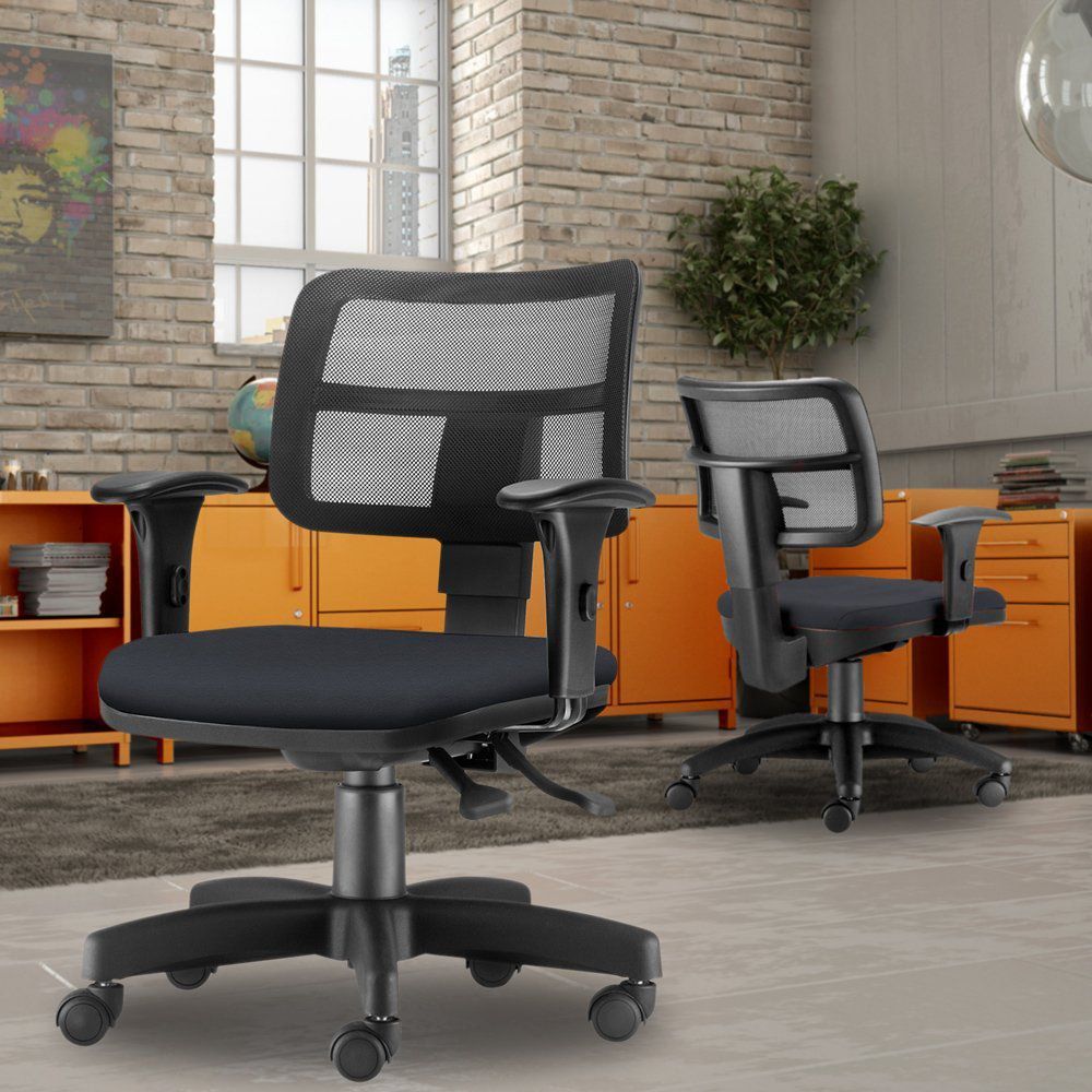 Kit 02 Cadeiras Giratórias Zip L02 Executiva Ergonômica Escritório Crepe Preto - Lyam Decor