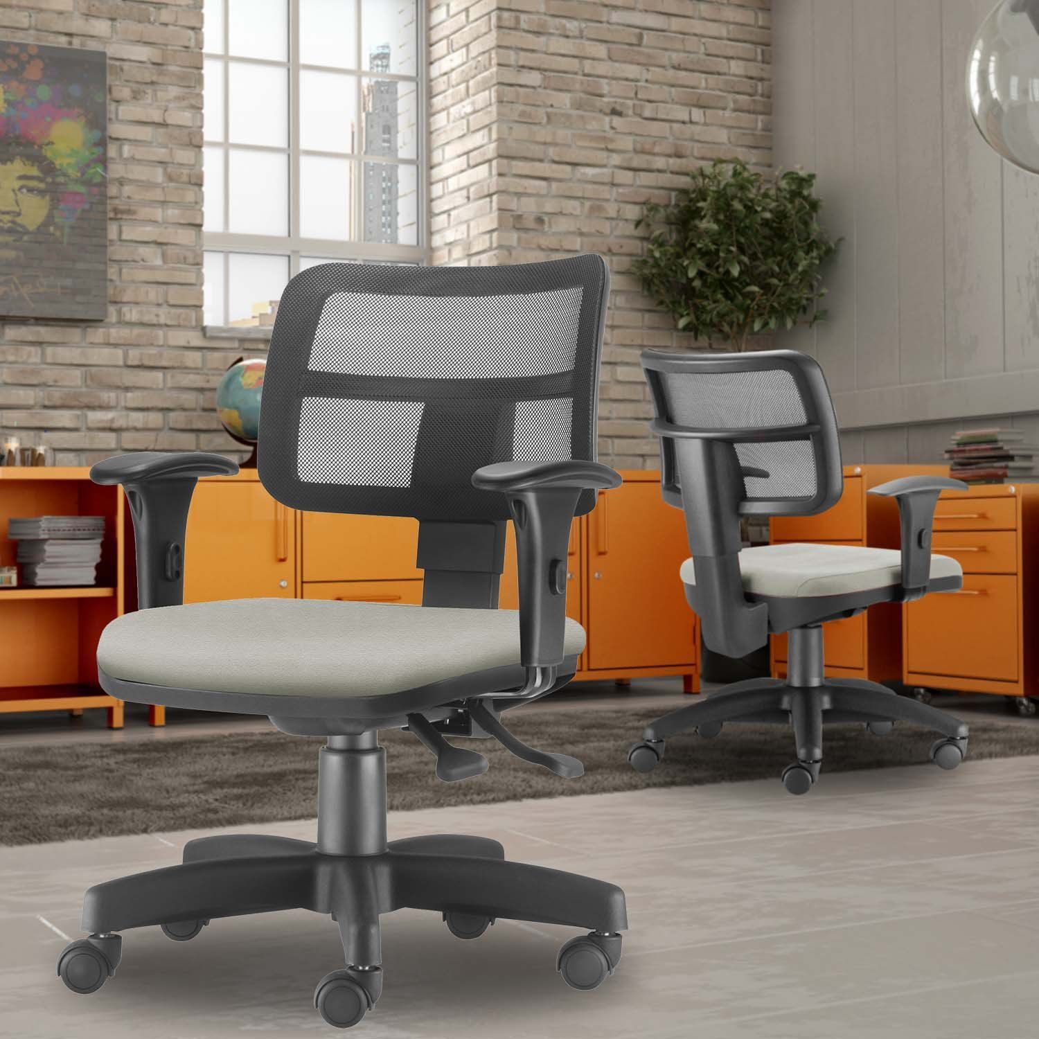 Kit 02 Cadeiras Giratórias Zip L02 Executiva Ergonômica Escritório Suede Bege - Lyam Decor