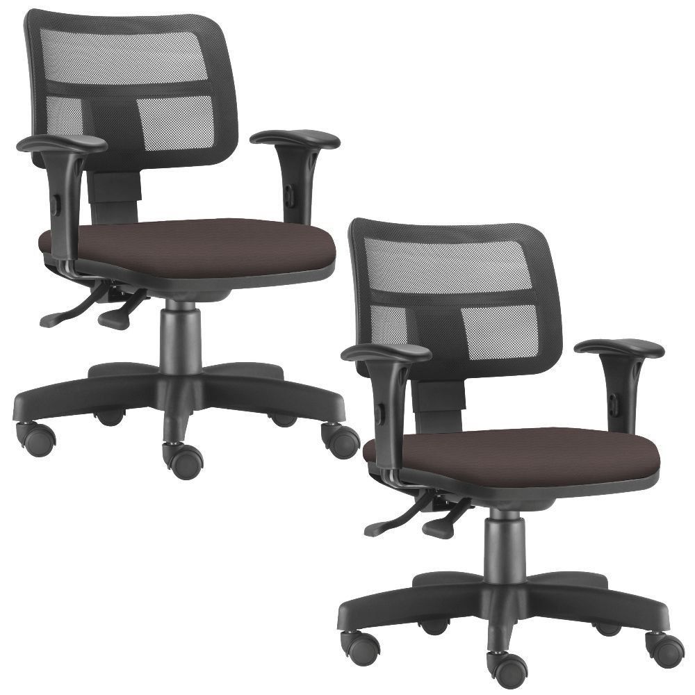 Kit 02 Cadeiras Giratórias Zip L02 Executiva Ergonômica Escritório Suede Marrom - Lyam Decor