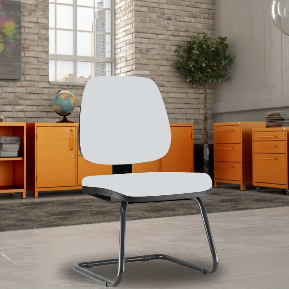 Kit 02 Cadeiras Para Escritório Job L02 Fixa Couro Sintético Branco - Lyam Decor