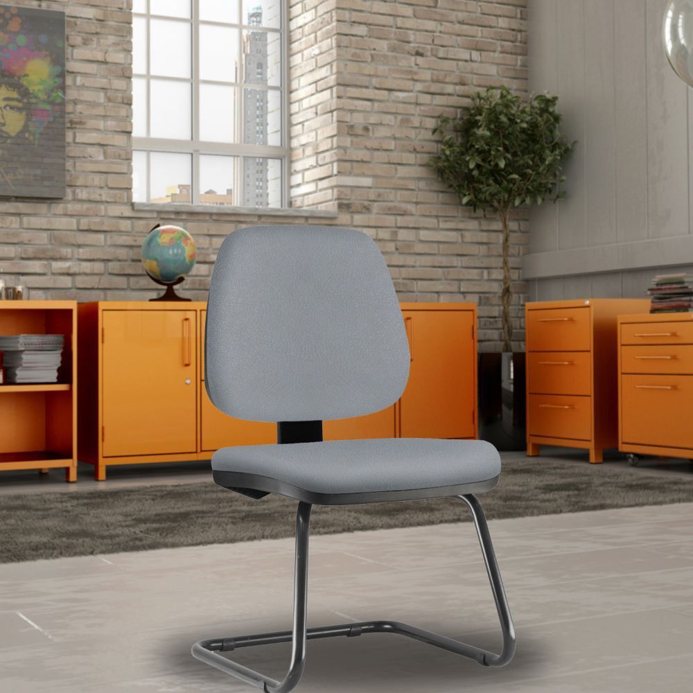 Kit 02 Cadeiras Para Escritório Job L02 Fixa Couro Sintético Cinza - Lyam Decor