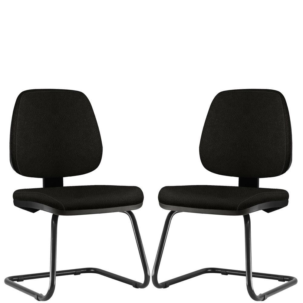Kit 02 Cadeiras Para Escritório Job L02 Fixa Couro Sintético Preto - Lyam Decor