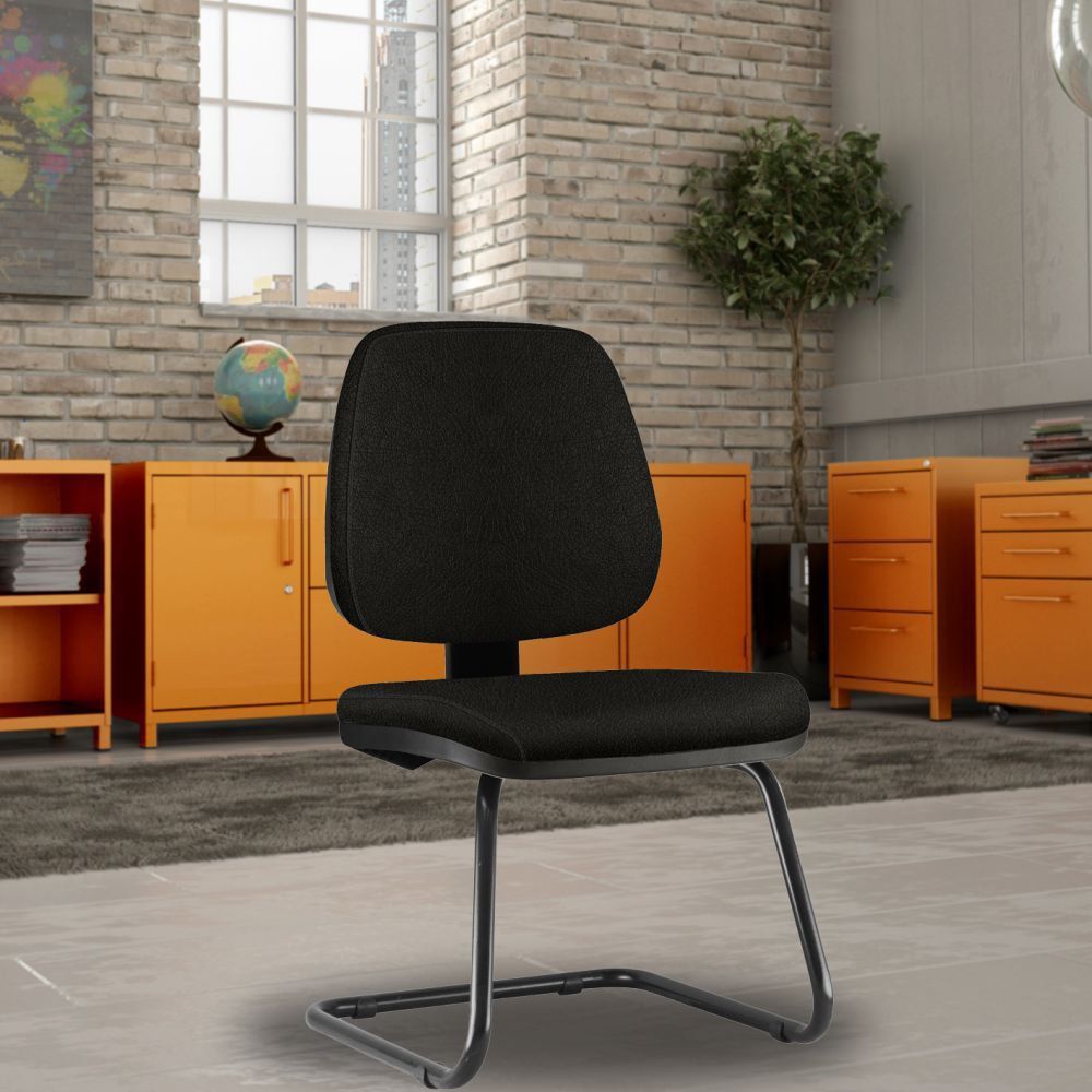 Kit 02 Cadeiras Para Escritório Job L02 Fixa Couro Sintético Preto - Lyam Decor