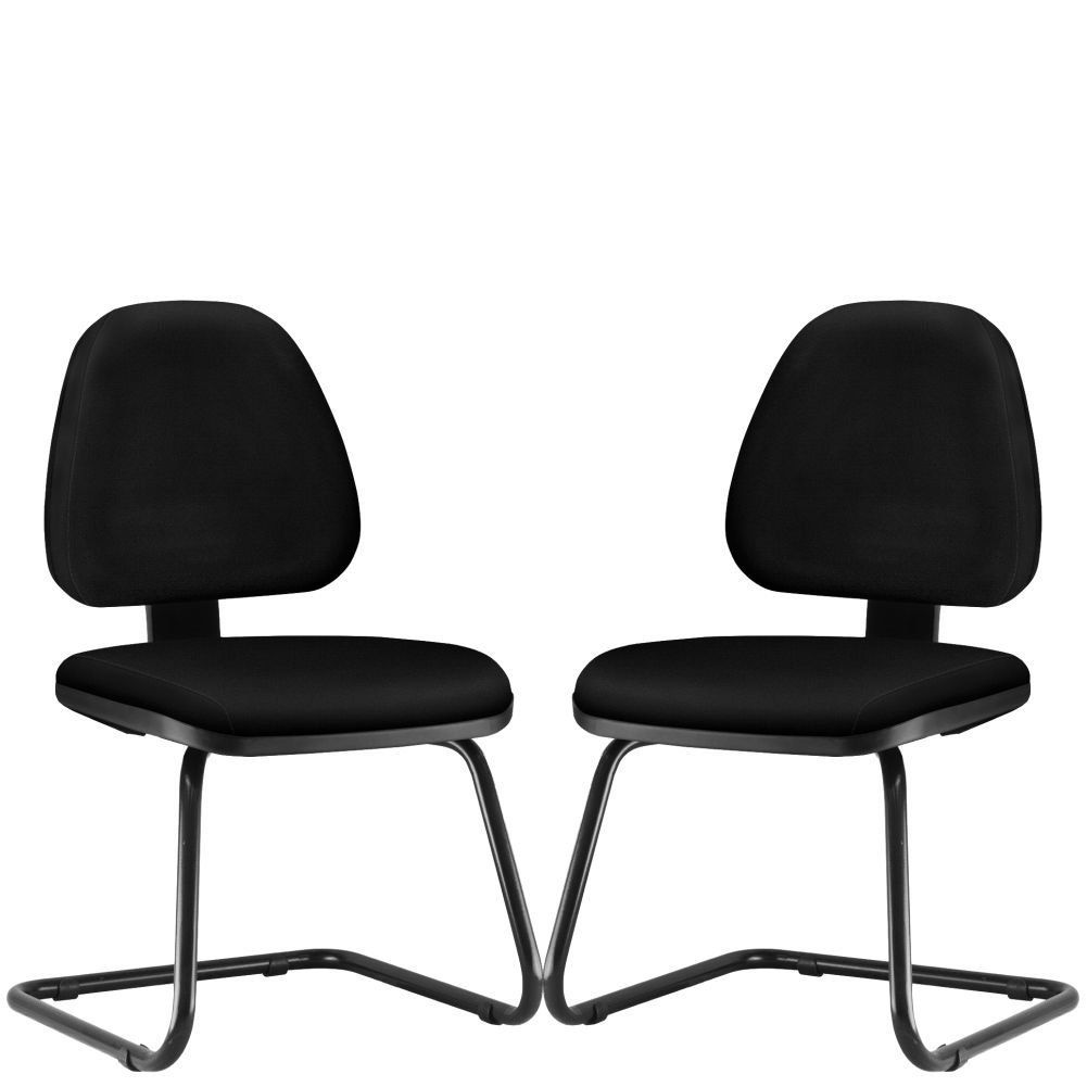 Kit 02 Cadeiras Para Escritório Sky L02 Fixa Couro Sintético Preto - Lyam Decor