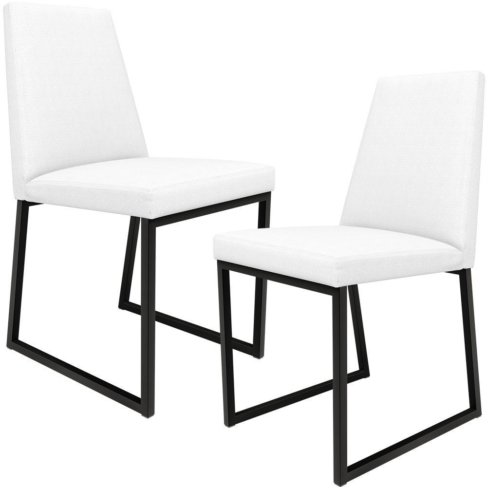 Kit 02 Cadeiras Para Sala De Jantar Base Aço Industrial Preto Dafne L02 Corano Branco - Lyam Decor