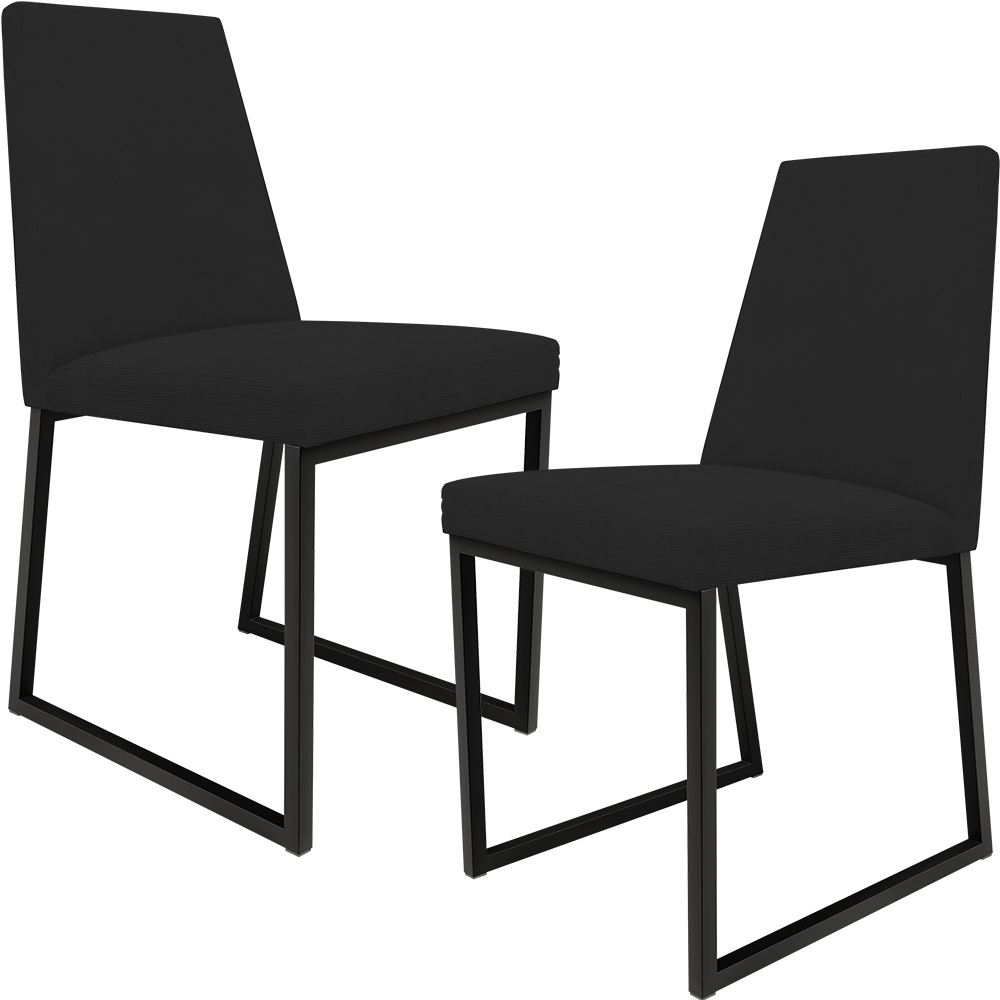 Kit 02 Cadeiras Para Sala De Jantar Base Aço Industrial Preto Dafne L02 Suede Preto - Lyam Decor