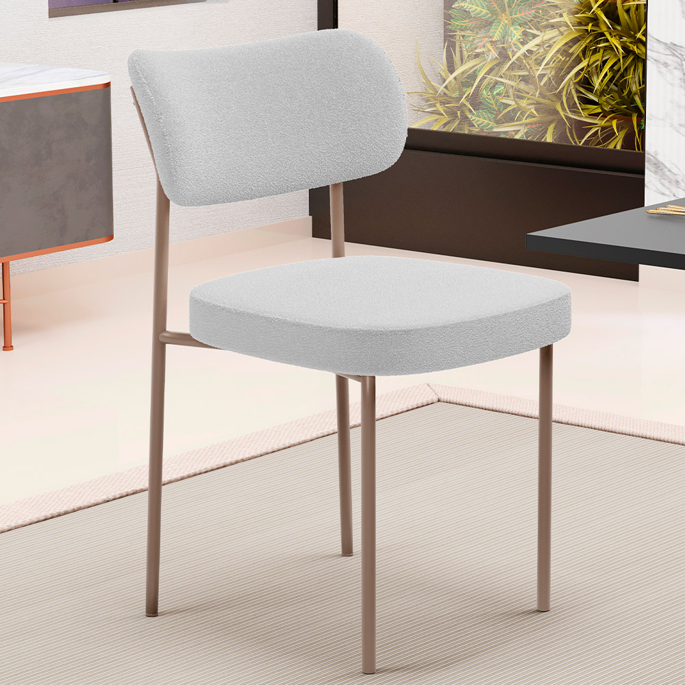 Kit 02 Cadeiras Para Sala De Jantar Melina Base Arena L02 Bouclê Cinza - Lyam Decor