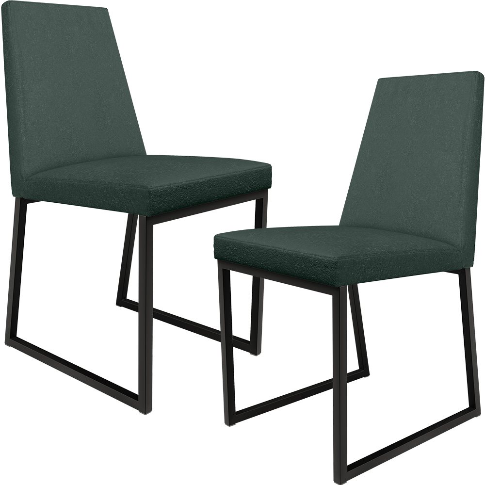 Kit 02 Cadeiras Para Sala Jantar Base Aço Industrial Preto Dafne L02 Linho Verde Musgo - Lyam Decor