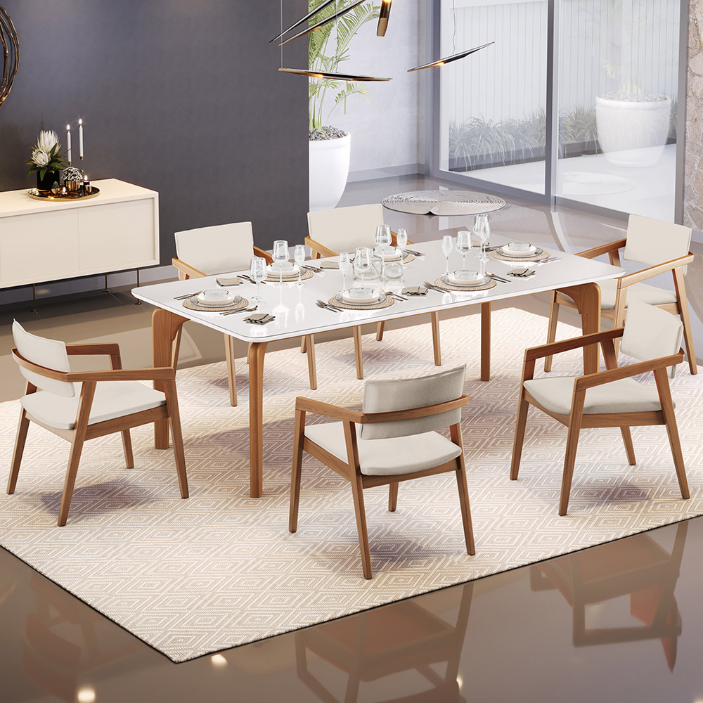 Kit 02 Cadeiras Para Sala de Jantar Estar Living Giorgia L02 Linho Cru - Lyam Decor