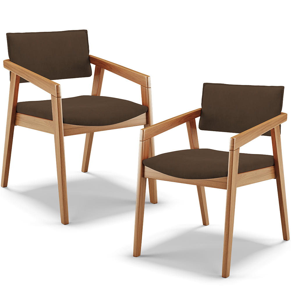 Kit 02 Cadeiras Para Sala de Jantar Estar Living Giorgia L02 Suede Marrom - Lyam Decor