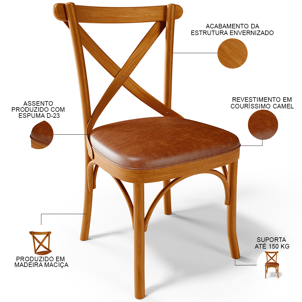 Kit 02 Cadeiras Para Sala de Jantar e Estar Living Estofada Ávila L02 Couríssimo Camel - Lyam