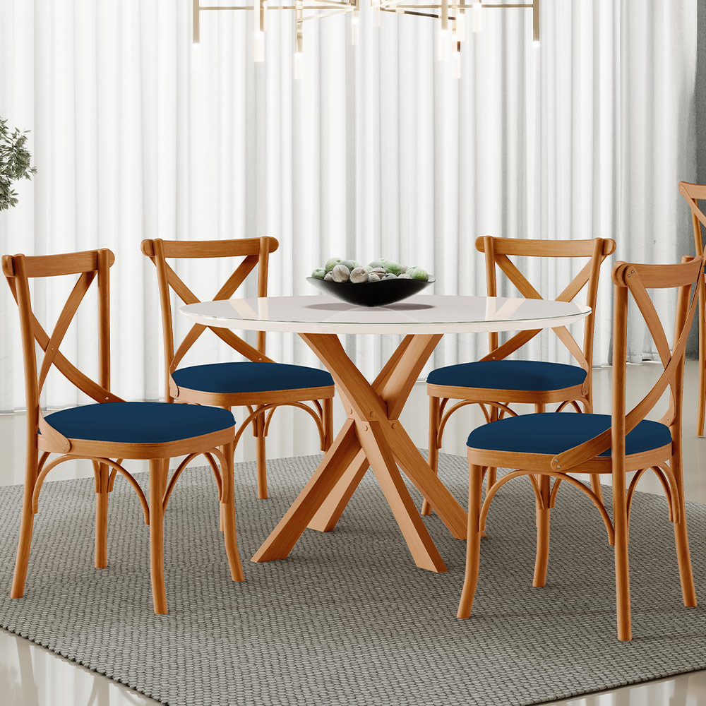 Kit 02 Cadeiras Para Sala de Jantar e Estar Living Estofada Ávila L02 Suede Azul Marinho - Lyam