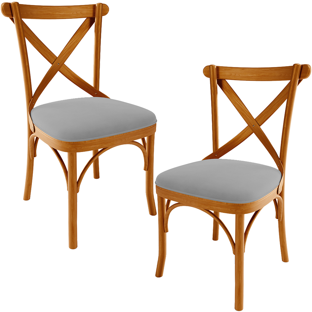 Kit 02 Cadeiras Para Sala de Jantar e Estar Living Estofada Ávila L02 Suede Cinza - Lyam