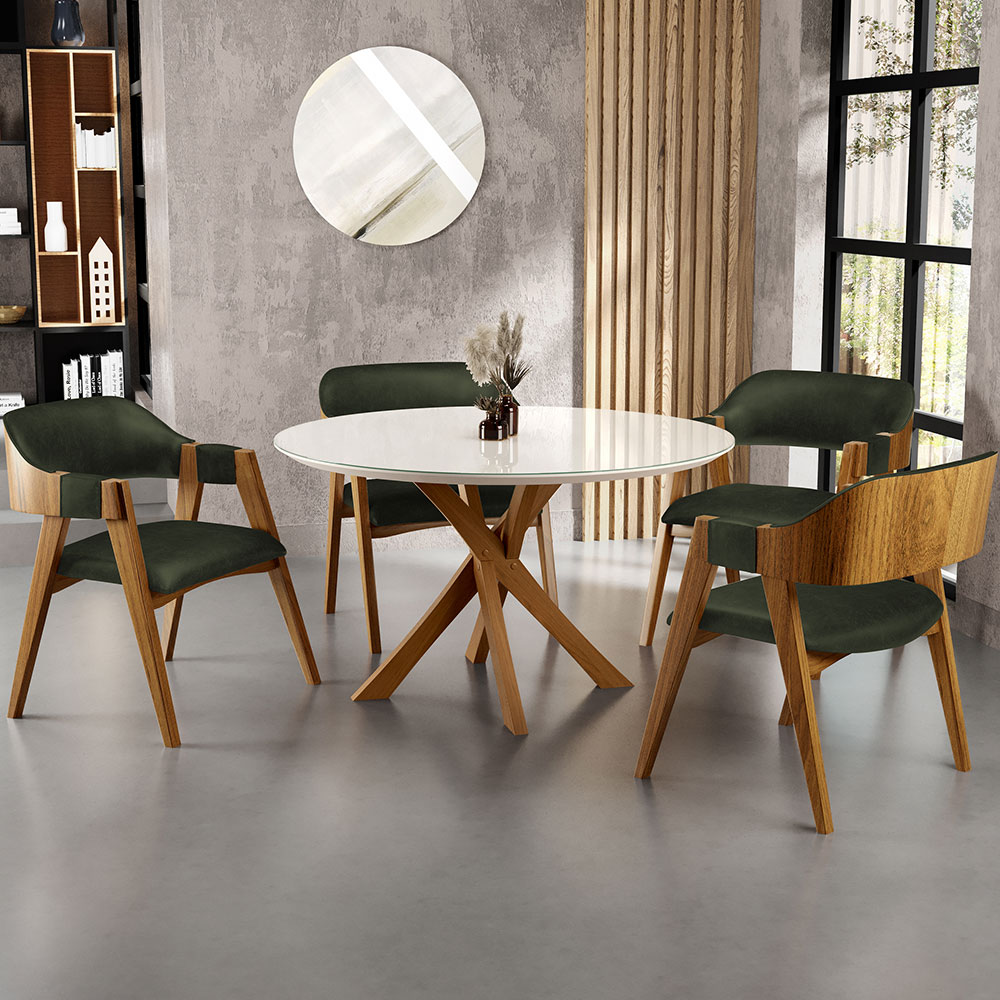 Kit 02 Cadeiras Para Sala de Jantar e Estar Living Estofada Suran L02 Couríssimo Verde Musgo - Lyam