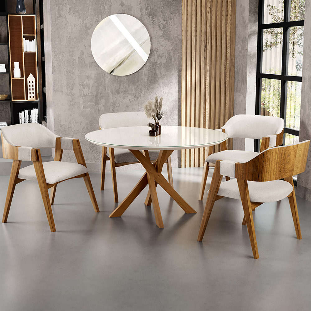 Kit 02 Cadeiras Para Sala de Jantar e Estar Living Estofada Suran L02 Linho Cru - Lyam