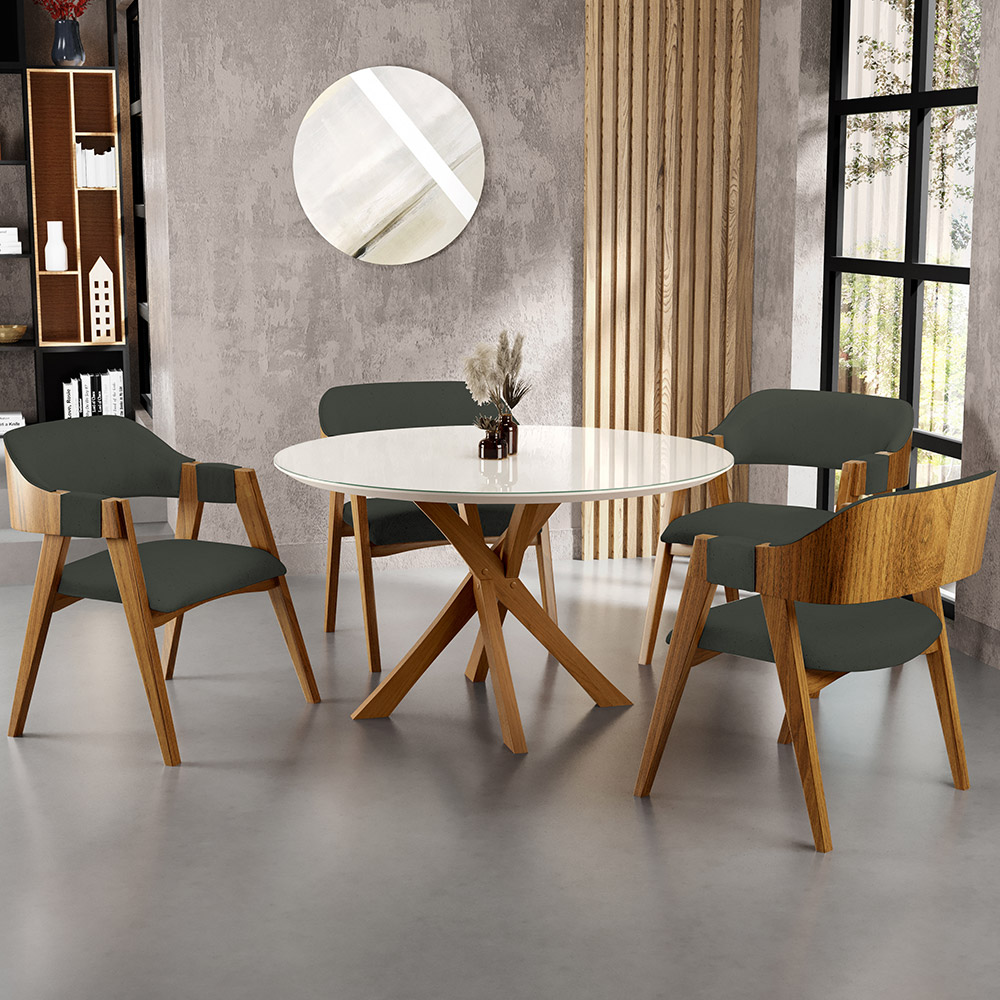 Kit 02 Cadeiras Para Sala de Jantar e Estar Living Estofada Suran L02 Linho Verde Musgo - Lyam