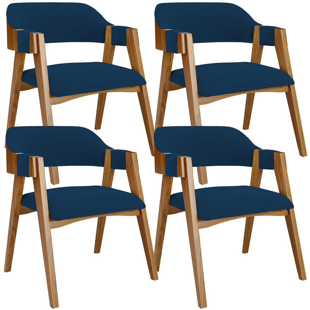 Kit 02 Cadeiras Para Sala de Jantar e Estar Living Estofada Suran L02 Suede Azul Marinho - Lyam