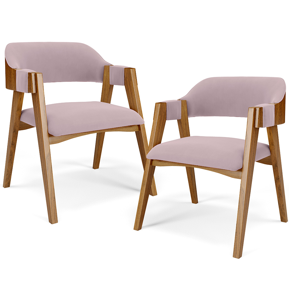 Kit 02 Cadeiras Para Sala de Jantar e Estar Living Estofada Suran L02 Suede Rosê - Lyam