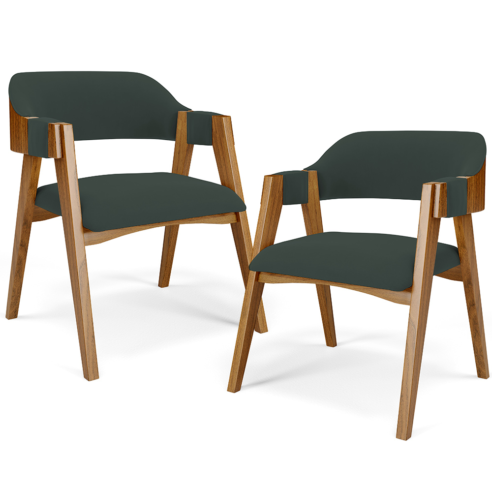 Kit 02 Cadeiras Para Sala de Jantar e Estar Living Estofada Suran L02 Suede Verde Musgo - Lyam