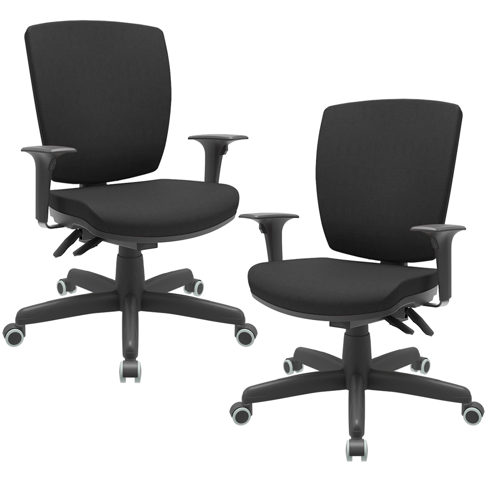 Kit 02 Cadeiras de Escritório Diretor Office Giratória Preto Alta Flexi P03 Poliéster Preto - Lyam