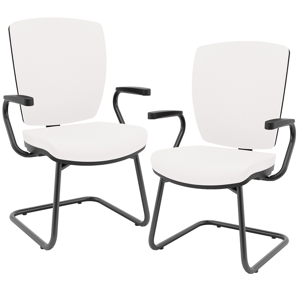 Kit 02 Cadeiras de Escritório Fixa Executiva Office Preto Slim Alta Flexi P03 Vinil Branco - Lyam