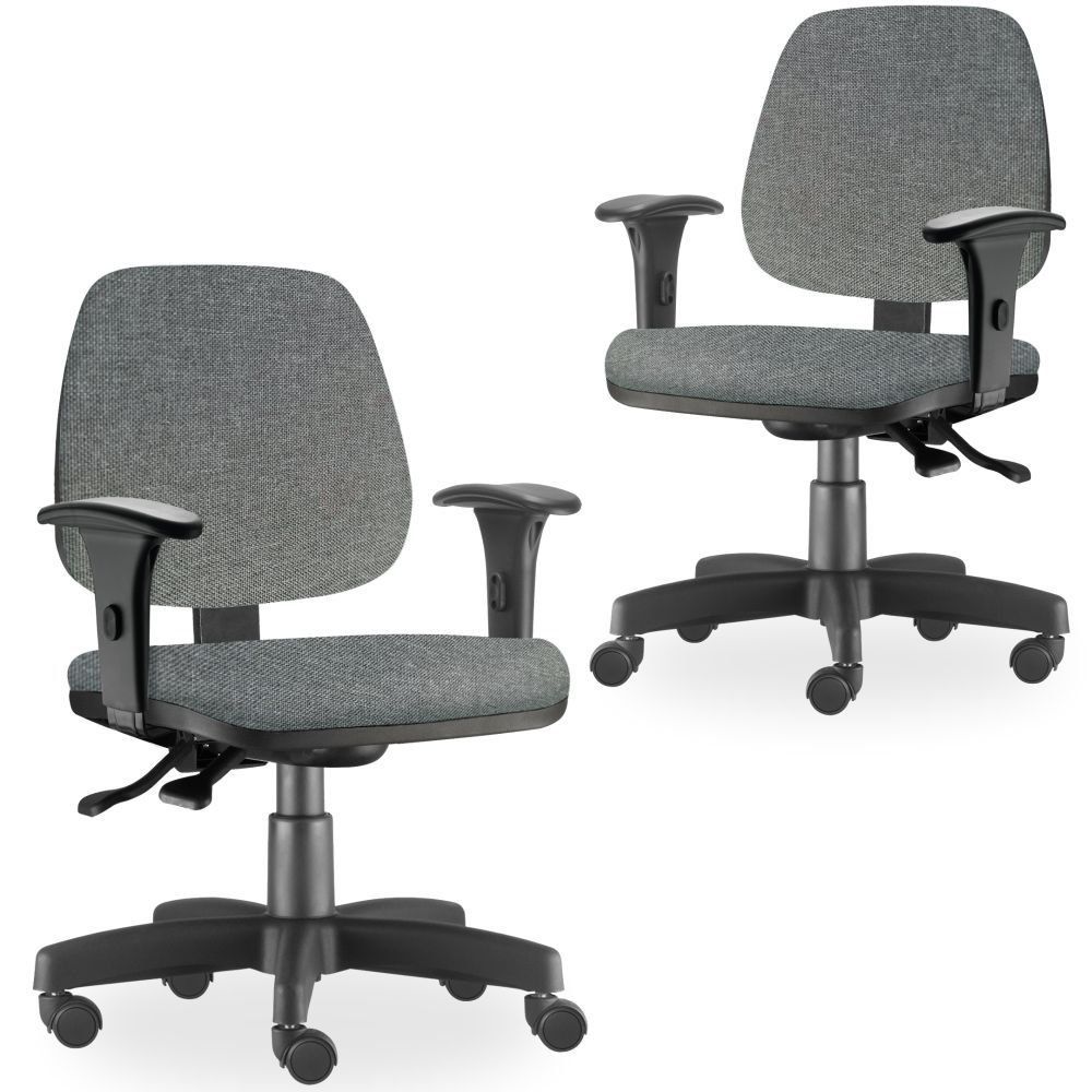Kit 02 Cadeiras de Escritório Giratória Executiva Ergonômica Job L02 Linho Cinza Escuro - Lyam Decor