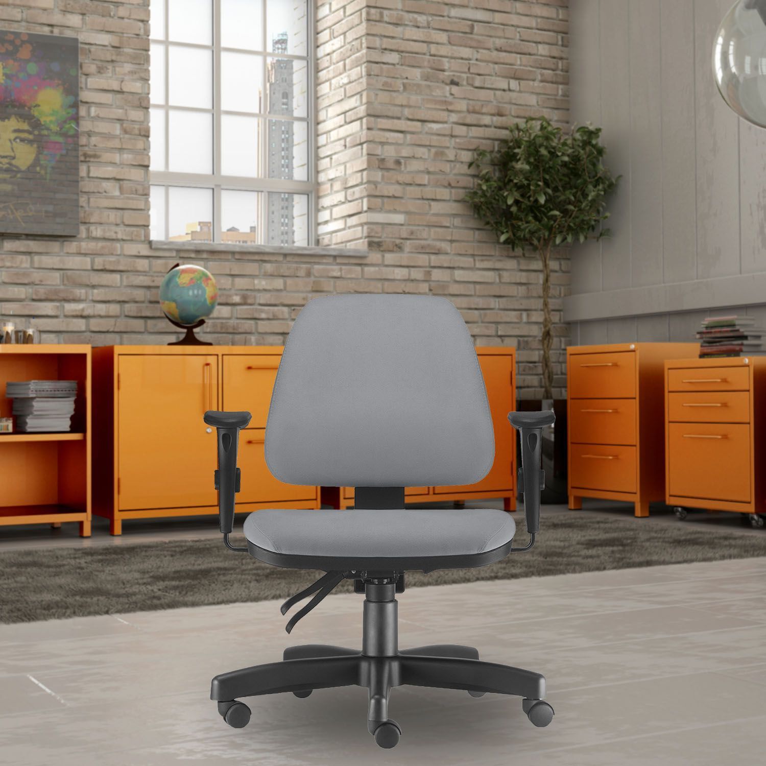 Kit 02 Cadeiras de Escritório Giratória Executiva Ergonômica Sky L02 Couro Sintético Cinza - Lyam Decor