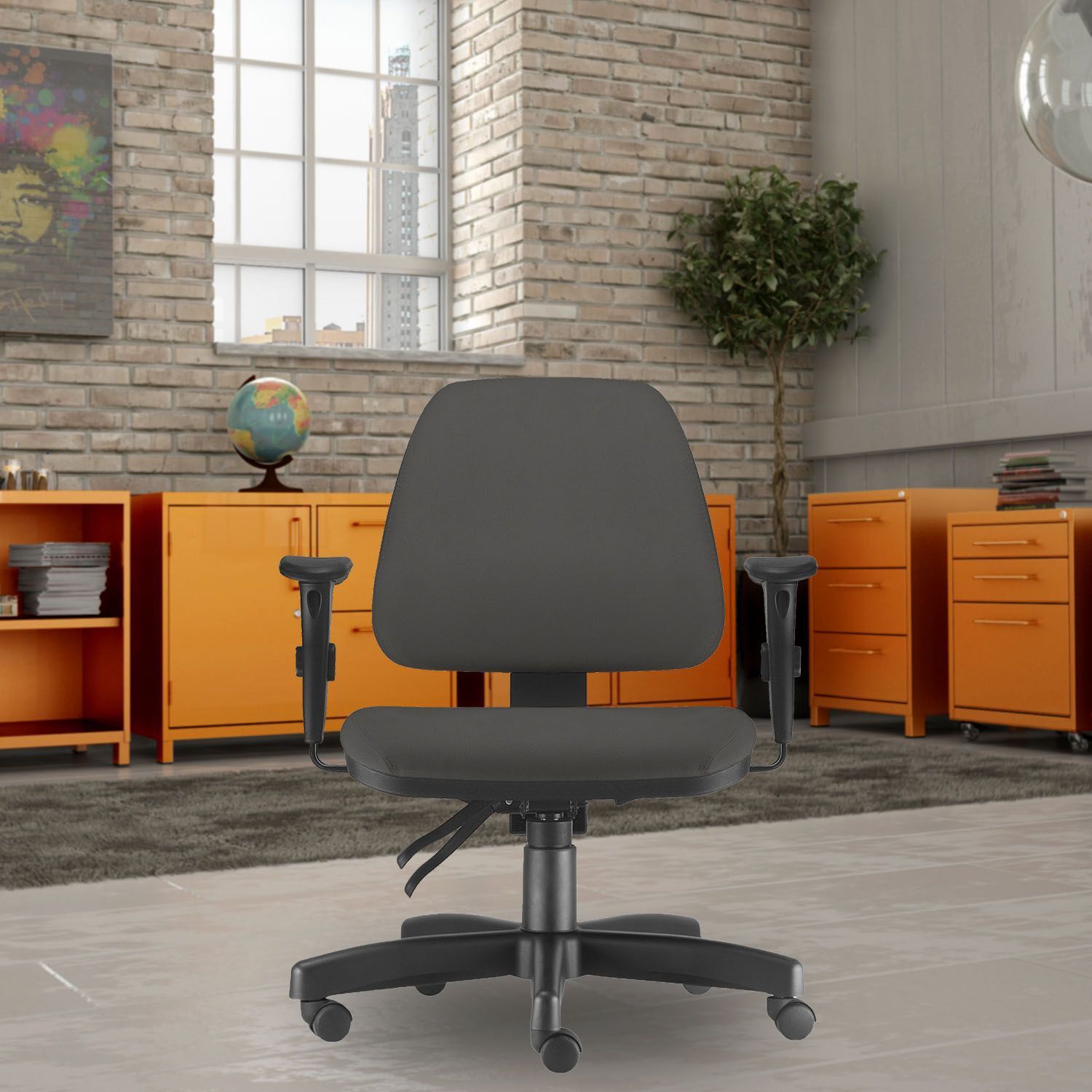 Kit 02 Cadeiras de Escritório Giratória Executiva Ergonômica Sky L02 Crepe Cinza - Lyam Decor
