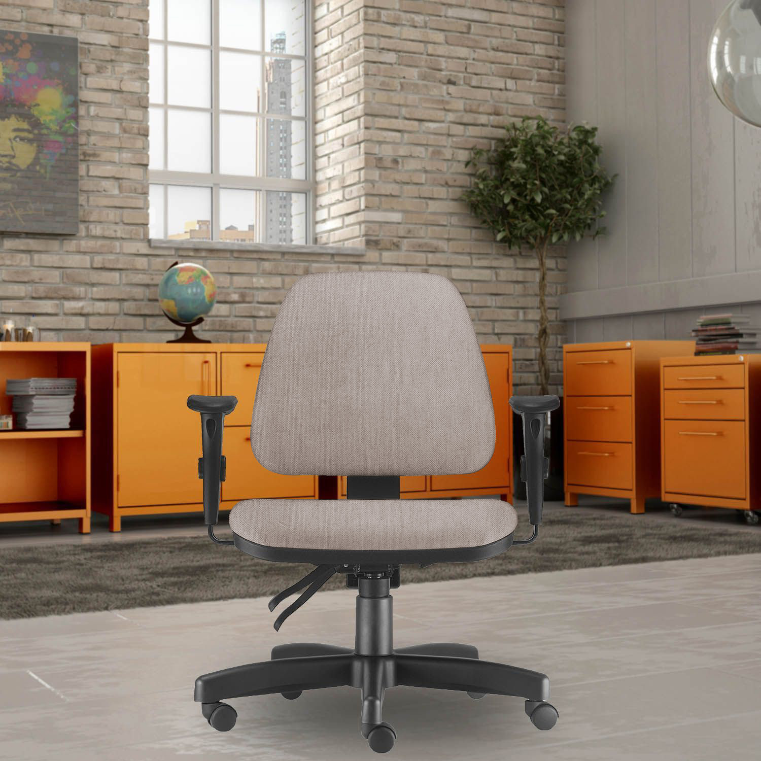 Kit 02 Cadeiras de Escritório Giratória Executiva Ergonômica Sky L02 Linho Bege - Lyam Decor