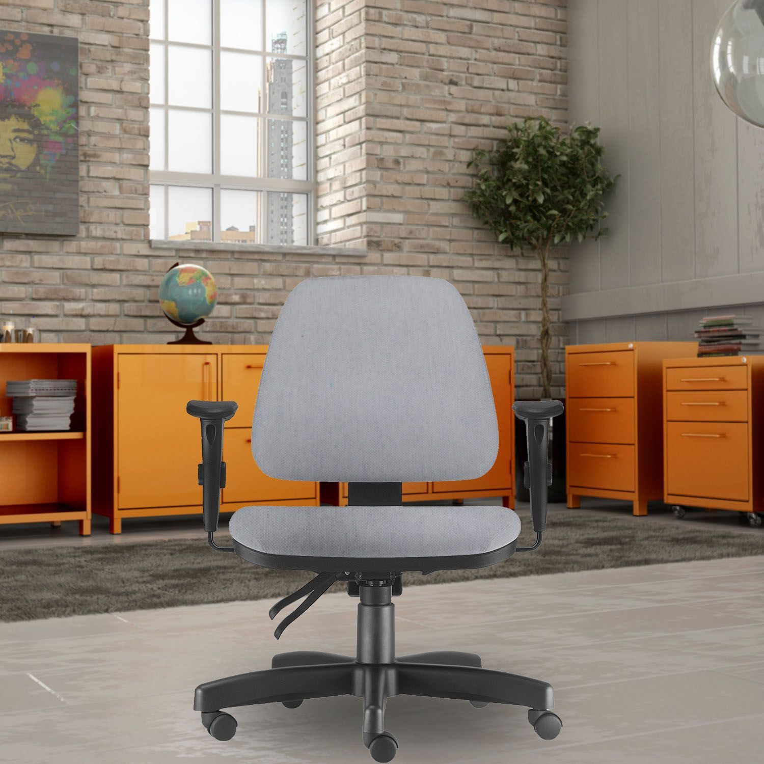 Kit 02 Cadeiras de Escritório Giratória Executiva Ergonômica Sky L02 Linho Cinza - Lyam Decor