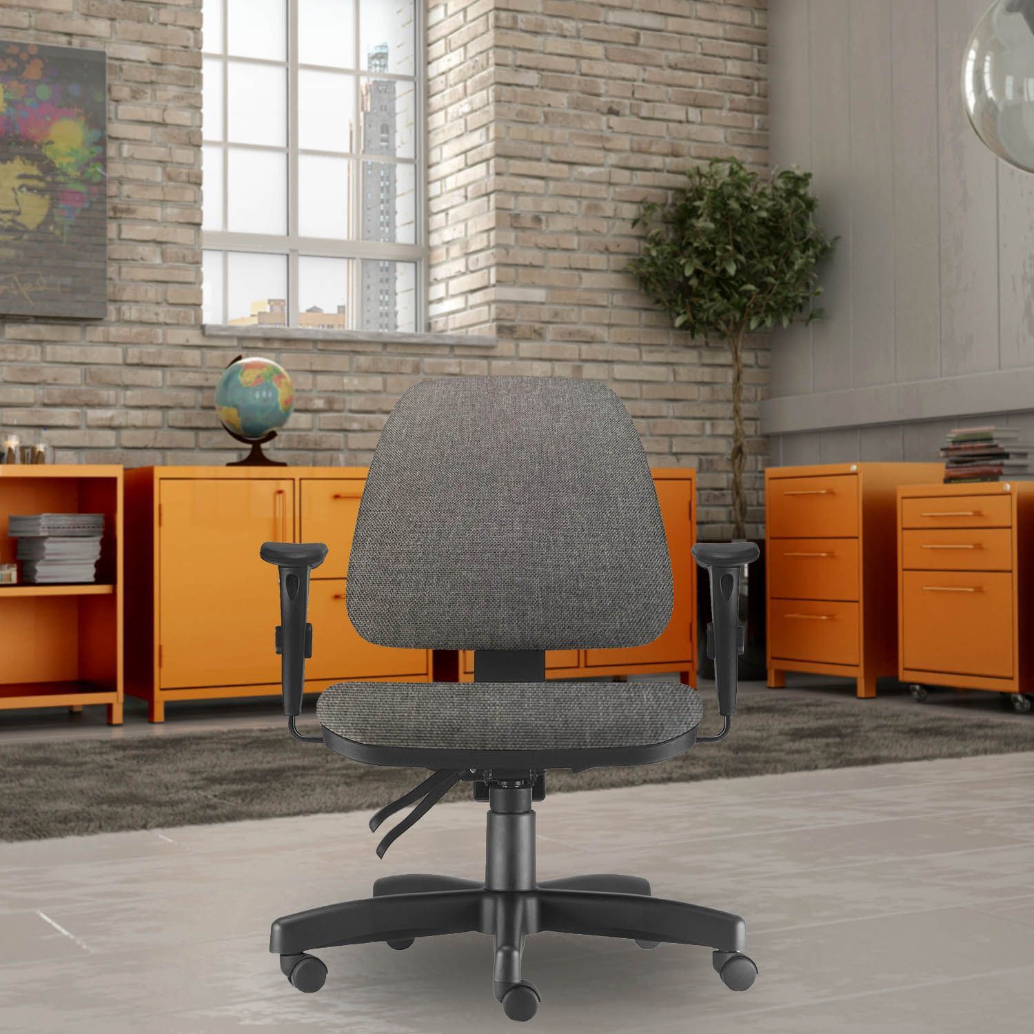 Kit 02 Cadeiras de Escritório Giratória Executiva Ergonômica Sky L02 Linho Cinza Escuro - Lyam Decor