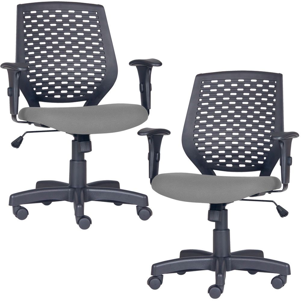 Kit 02 Cadeiras de Escritório Giratória Executiva Ergonômica Tech L02 Corino Cinza - Lyam Decor