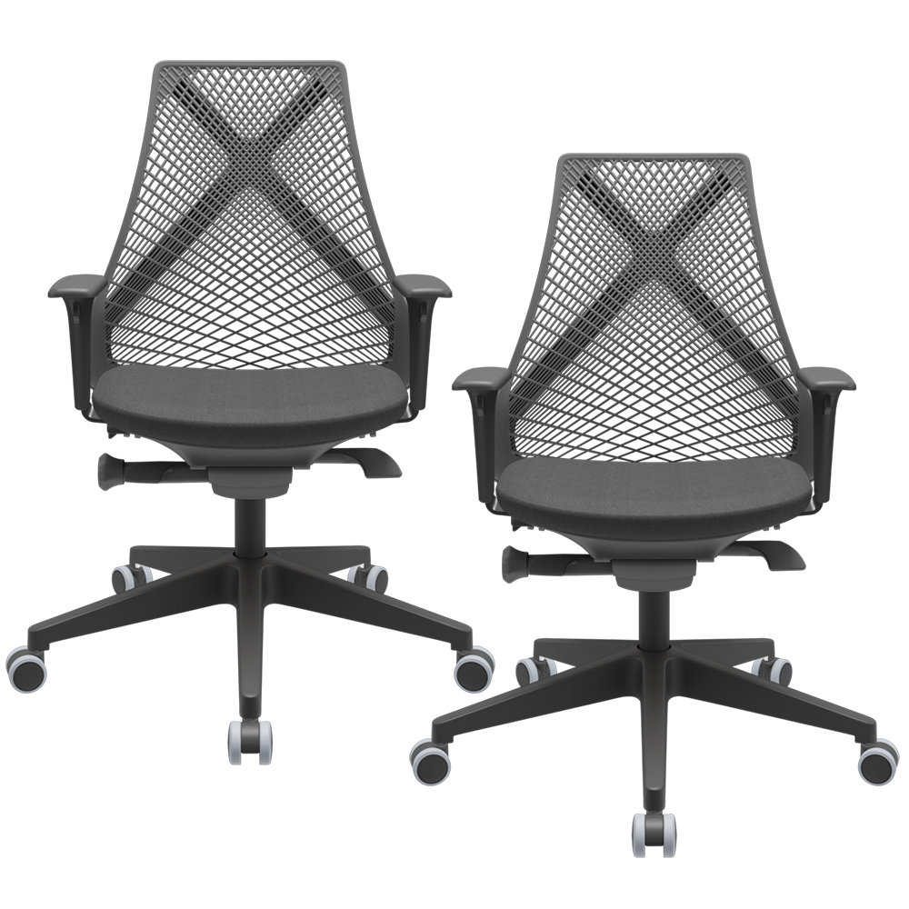 Kit 02 Cadeiras de Escritório Presidente Giratória Ergonômica Kron P03 Crepe Preto - Lyam Decor