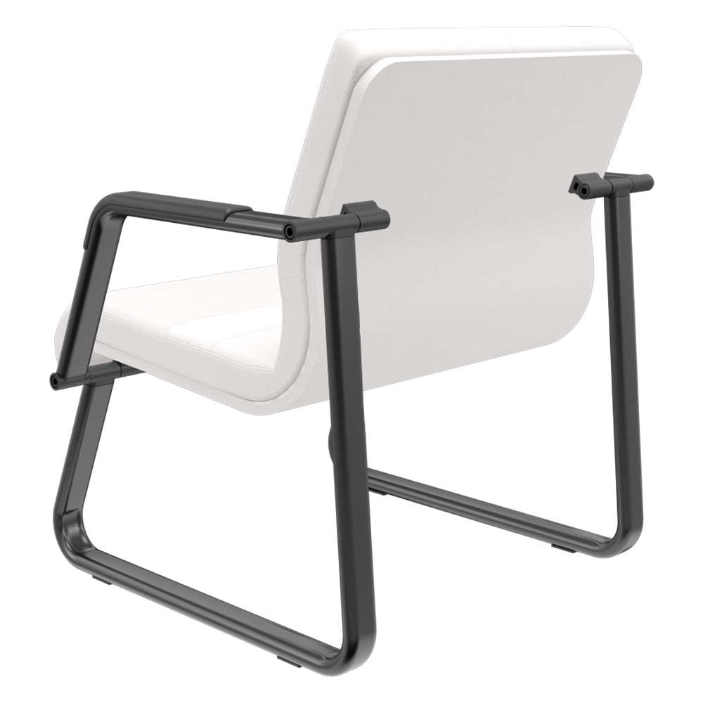 Kit 02 Cadeiras de Escritório Recepção Fixa Pés Preto Lev P03 Vinil Branco - Lyam Decor