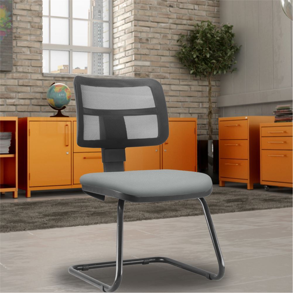 Kit 02 Cadeiras de Escritório Recepção Fixa Zip L02 Couro Sintético Cinza - Lyam Decor