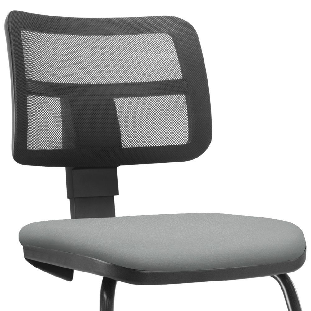 Kit 02 Cadeiras de Escritório Recepção Fixa Zip L02 Couro Sintético Cinza - Lyam Decor