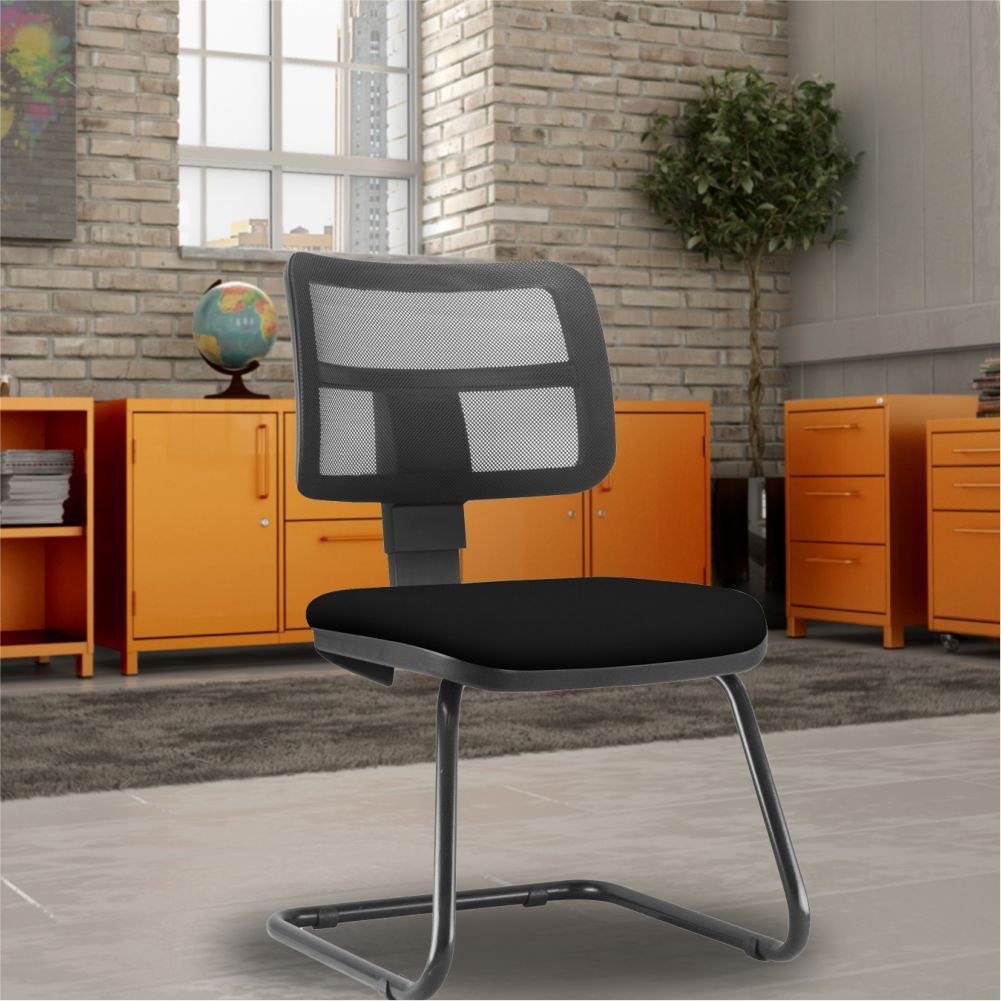 Kit 02 Cadeiras de Escritório Recepção Fixa Zip L02 Couro Sintético Preto - Lyam Decor