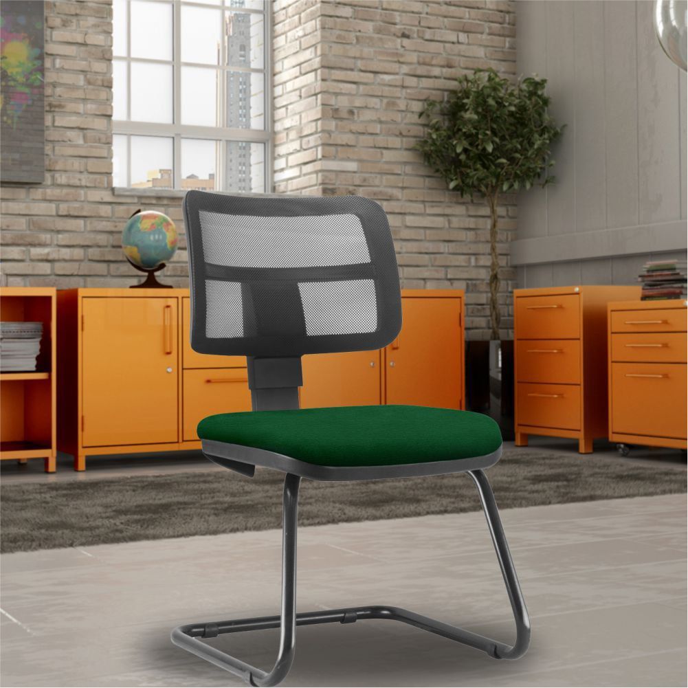 Kit 02 Cadeiras de Escritório Recepção Fixa Zip L02 Crepe Verde Musgo - Lyam Decor