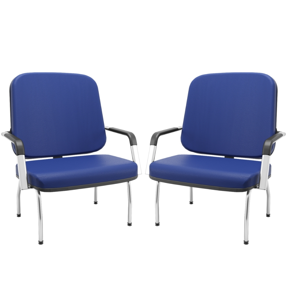 Kit 02 Cadeiras de Escritório Recepção com Braço Fixa Cromada Magno P03 Vinil Azul - Lyam Decor
